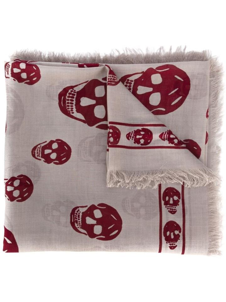 Alexander Mcqueen 'skull' Scarf, Men's, Grey, Silk/modal