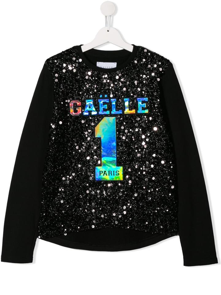 Gaelle Paris Kids Teen Sequin-embellished Logo Sweatshirt - Black