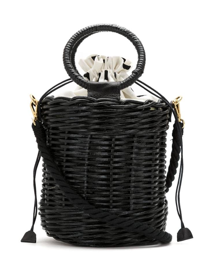 Isla Woven Straw Bucket Bag - Black