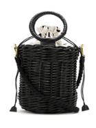 Isla Woven Straw Bucket Bag - Black