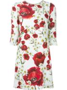 Dolce & Gabbana Daisy And Poppy Print Dress, Women's, Size: 46, White, Viscose/spandex/elastane/viscose