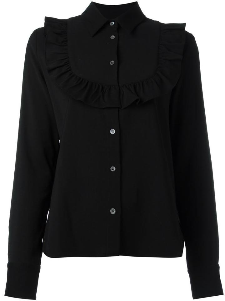 Maison Kitsuné Ruffled Panel Shirt, Women's, Size: 36, Black, Virgin Wool/polyamide/spandex/elastane