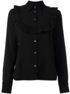 Maison Kitsuné Ruffled Panel Shirt, Women's, Size: 36, Black, Virgin Wool/polyamide/spandex/elastane