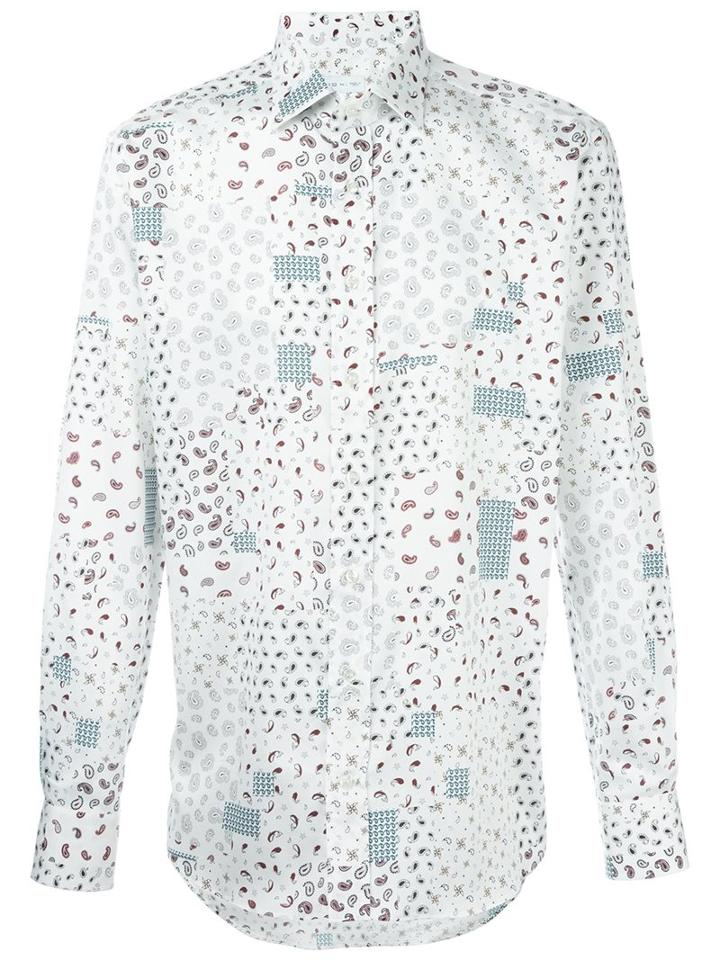 Etro Micro Paisley Print Shirt, Men's, Size: 43, White, Cotton