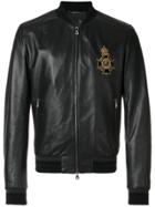 Dolce & Gabbana Insignia Leather Bomber Jacket - Black
