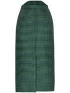 Pushbutton High-waisted Check Print Cotton Blend Skirt - Green