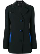 Versace Blue Accented Jacket, Women's, Size: 44, Black, Silk/goat Skin/lamb Skin/wool