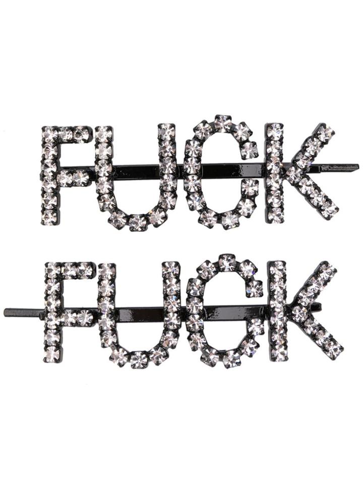 Ashley Williams Text Embellished Hair Clips - Black
