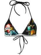 Dsquared2 Tattoo Print Triangle Bikini Top - Black