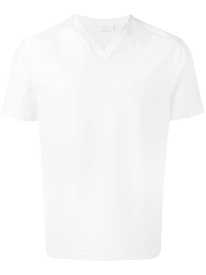 Prada V-neck T-shirt, Men's, Size: Small, White, Cotton/spandex/elastane