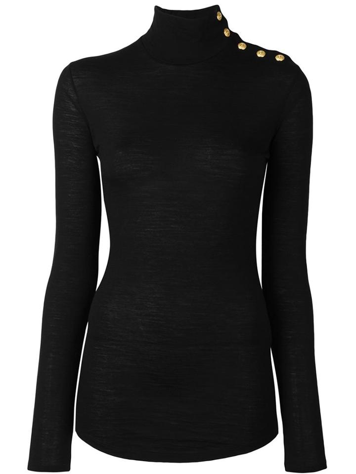 Balmain Buttoned Shoulder Turtleneck, Women's, Size: 36, Black, Wool