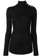 Balmain Buttoned Shoulder Turtleneck, Women's, Size: 36, Black, Wool