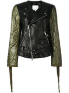 3.1 Phillip Lim Contrast Sleeve Biker Jacket, Women's, Size: 2, Black, Lamb Skin/polyester/viscose