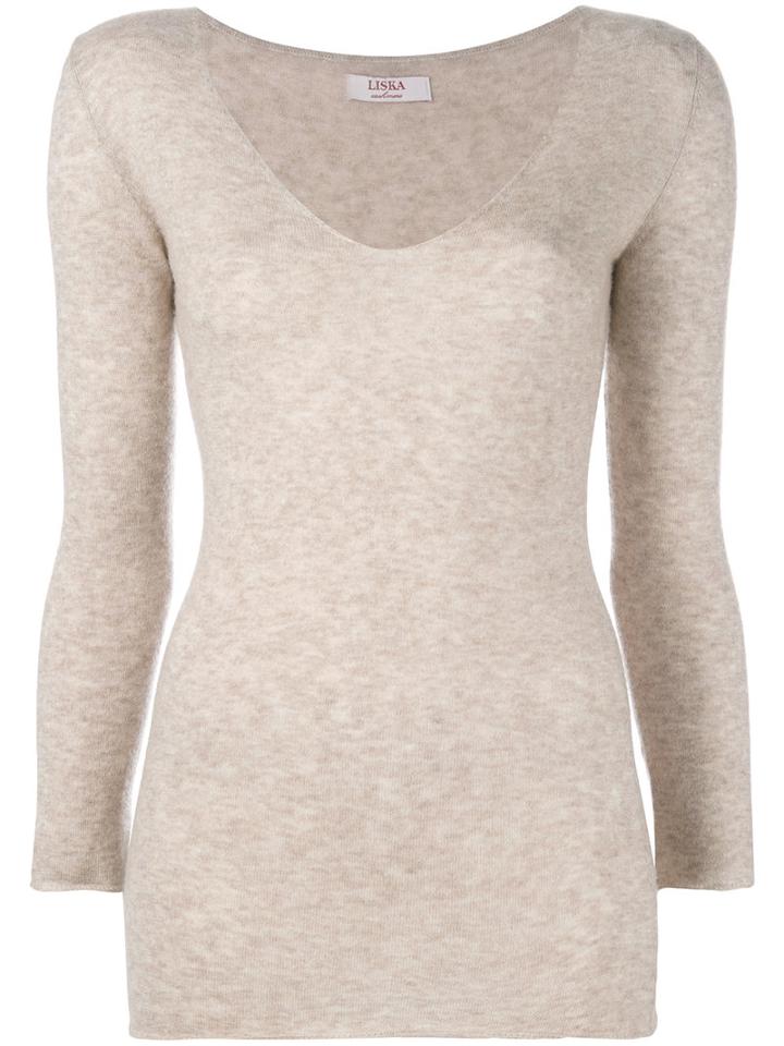 Liska - V-neck Jumper - Women - Silk/cashmere - M, Nude/neutrals, Silk/cashmere