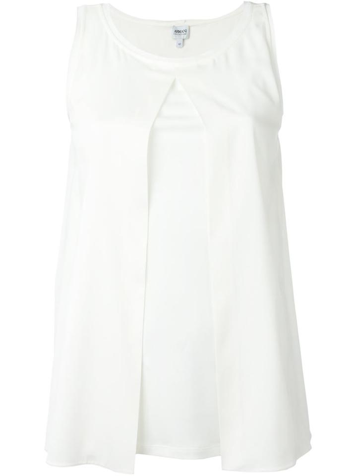 Armani Collezioni Overlay Sleeveless Top, Women's, Size: 46, White, Silk/spandex/elastane/viscose