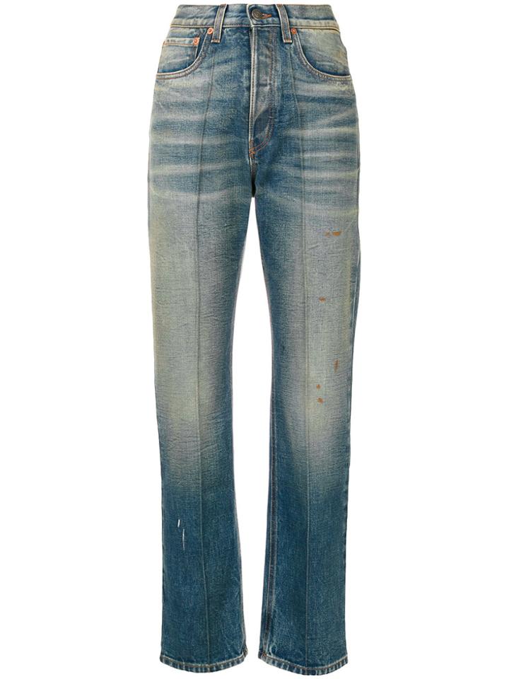 Gucci Embroidered Faded Jeans - Blue