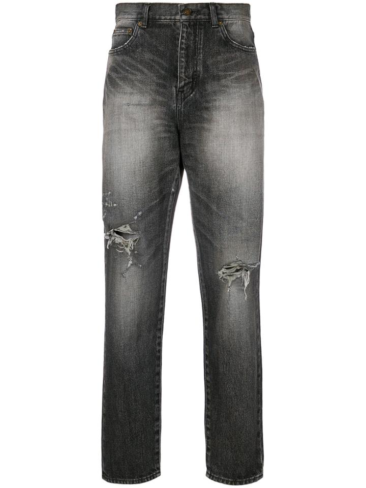 Saint Laurent Distressed Mum Jeans - Grey