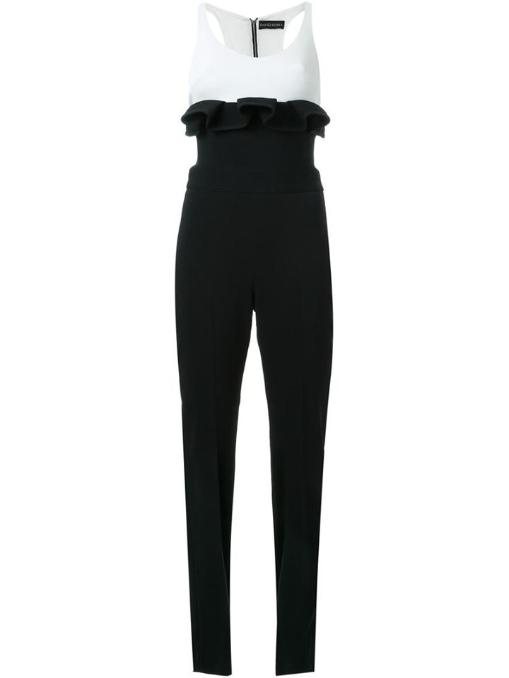 David Koma Ruffle Contrast Jumpsuit, Women's, Size: 10, Black, Spandex/elastane/acetate/viscose