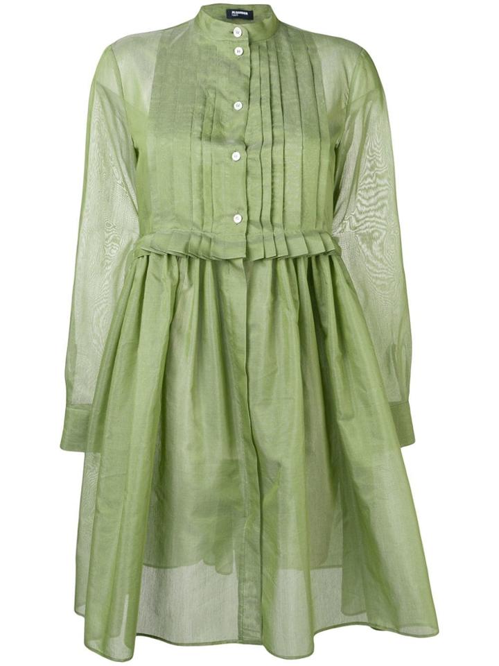 Jil Sander Navy Pleated Bib Shirt Dress - Green