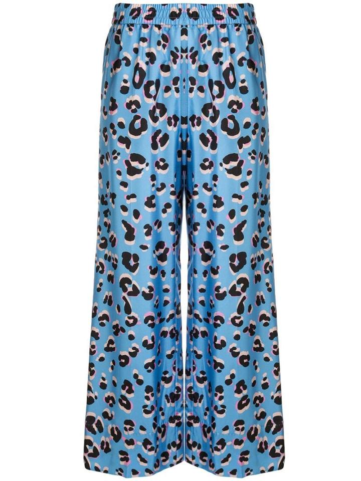 Escada Leopard Print Cropped Trousers - Blue