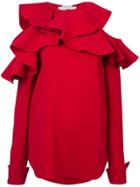 Oscar De La Renta Ruffled Cold Shoulder Blouse - Red