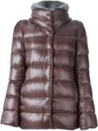 Herno Rabbit Fur Collar Padded Coat, Women's, Size: 48, Brown, Cotton/feather Down/rabbit Fur/acetate