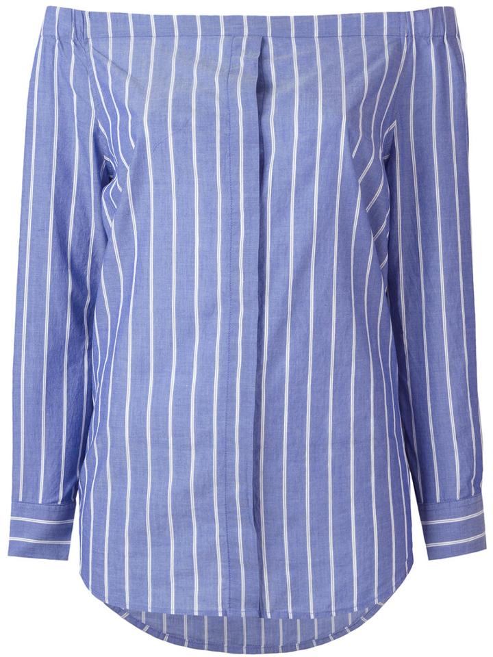 Equipment Striped Off Shoulder Shirt, Women's, Size: Medium, Blue, Cotton