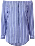 Equipment Striped Off Shoulder Shirt, Women's, Size: Medium, Blue, Cotton