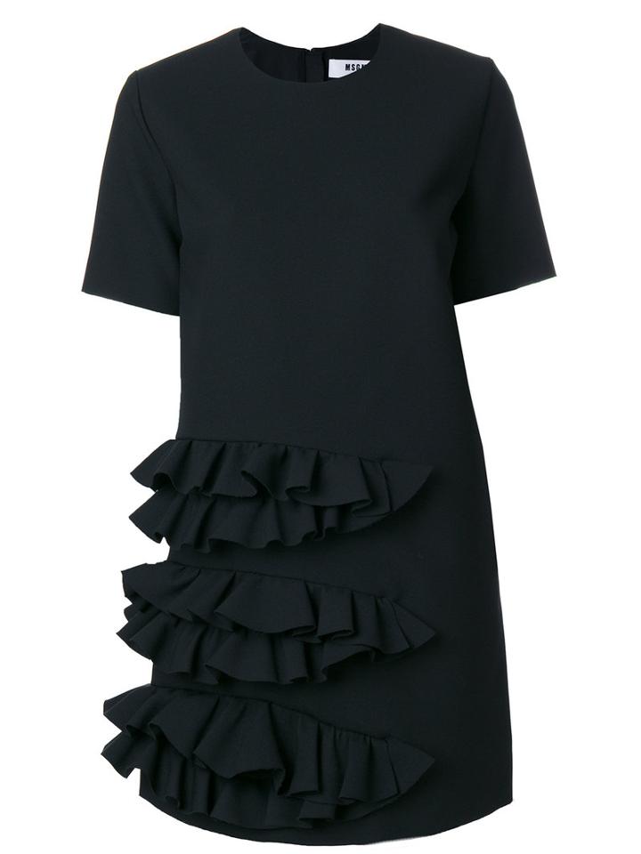 Msgm - Asymmetric Ruffle Dress - Women - Polyester/spandex/elastane/viscose - 42, Black, Polyester/spandex/elastane/viscose