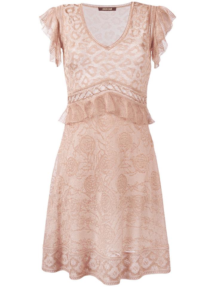 Roberto Cavalli - Fine Knit Flared Dress - Women - Silk/polyamide/polyester/viscose - 40, Women's, Pink/purple, Silk/polyamide/polyester/viscose