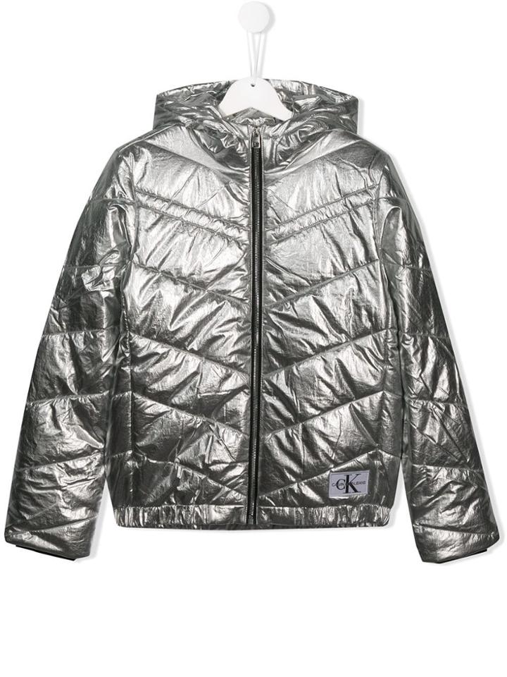Calvin Klein Kids Teen Metallic Padded Jacket - Silver