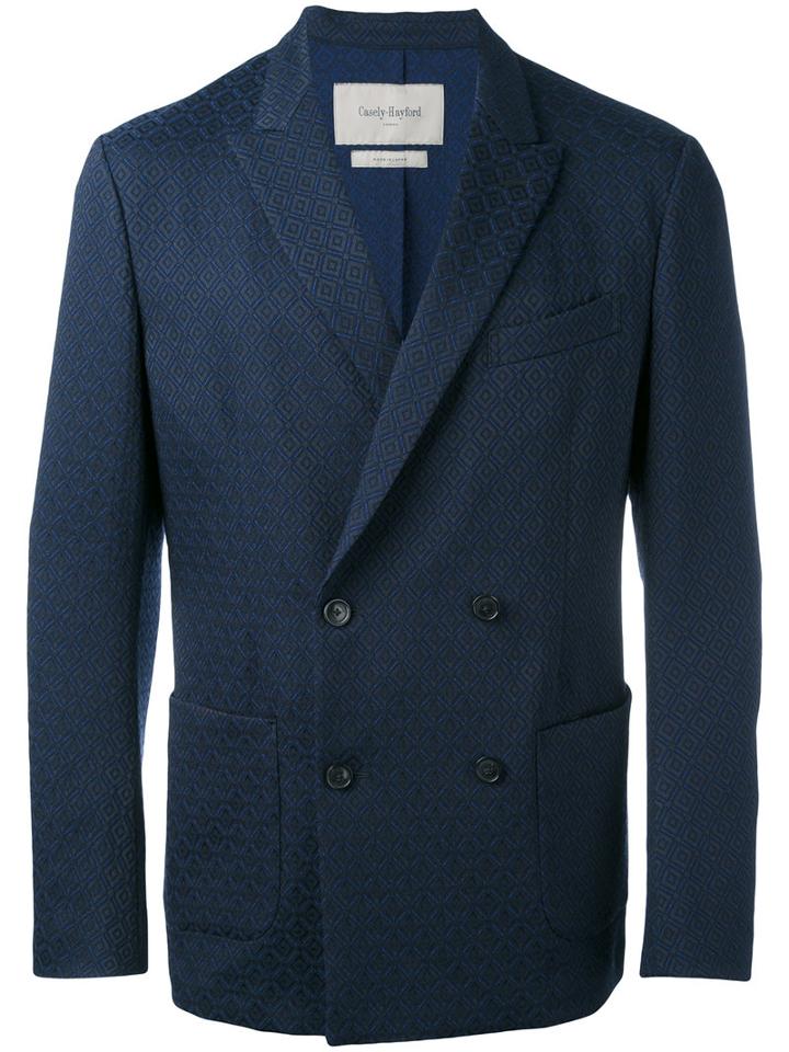 Casely-hayford - Double Breasted Blazer - Men - Cotton/polyester/polyurethane/cupro - 38, Blue, Cotton/polyester/polyurethane/cupro