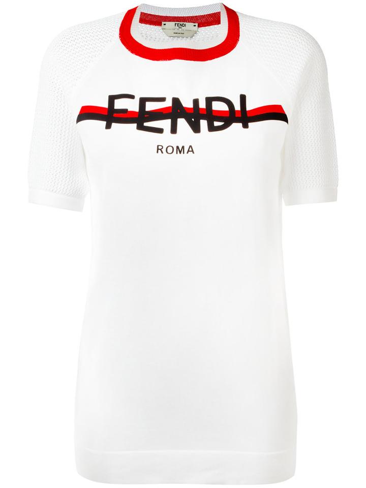 Fendi Logo Print T-shirt, Women's, Size: 40, White, Viscose/cotton/polyamide