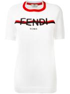 Fendi Logo Print T-shirt, Women's, Size: 40, White, Viscose/cotton/polyamide