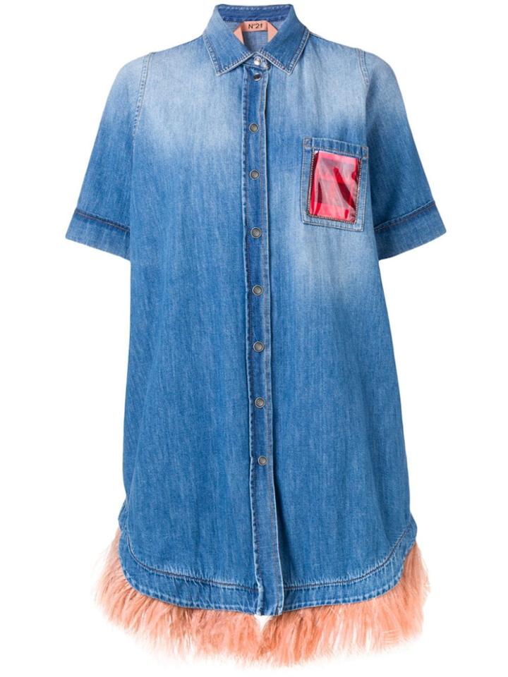 Nº21 Feather Hem Denim Dress - Blue