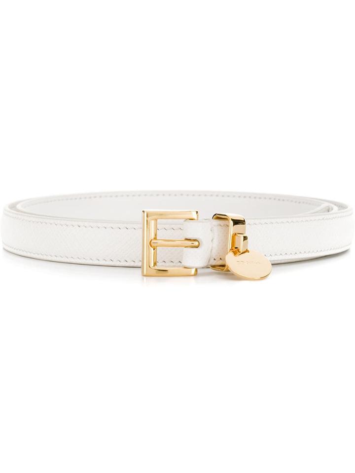 Prada Logo Charm Thin Belt - White