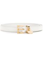 Prada Logo Charm Thin Belt - White