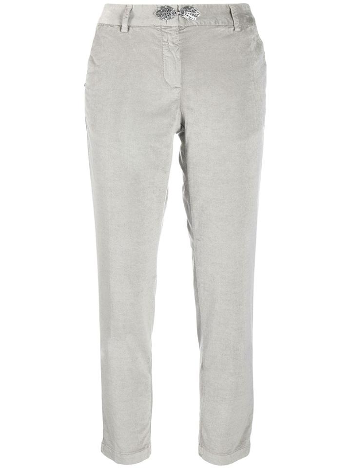 White Sand Cropped Slim Fit Trousers - Neutrals