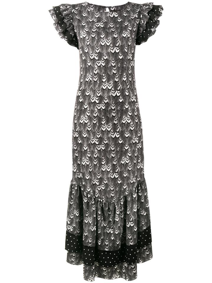 De La Vali Polka Dot Ruffle Maxi Dress - Black