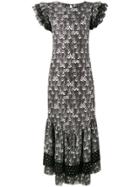 De La Vali Polka Dot Ruffle Maxi Dress - Black