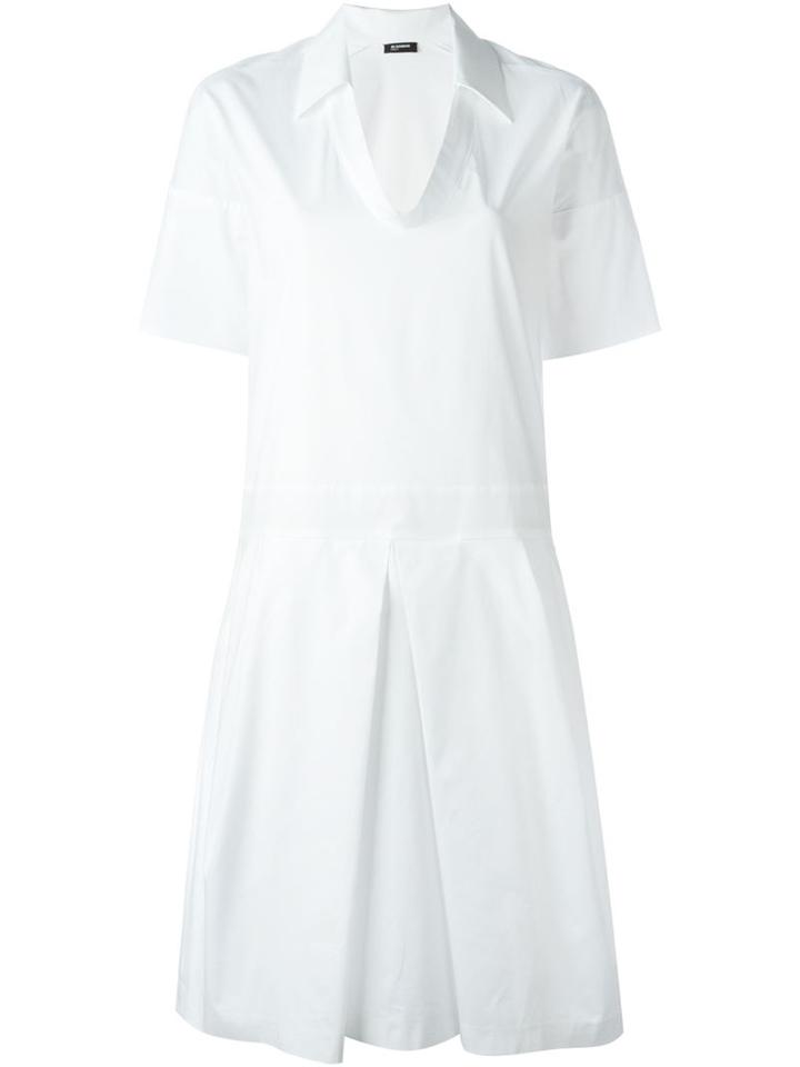 Jil Sander Navy Shortsleeved Midi Dress, Women's, Size: 36, White, Cotton/spandex/elastane/acetate/cupro