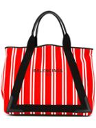 Balenciaga Striped Tote Bag, Women's, Red, Cotton/linen/flax/calf Leather/viscose