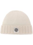 Stone Island Beanie Hat With Logo Patch - White