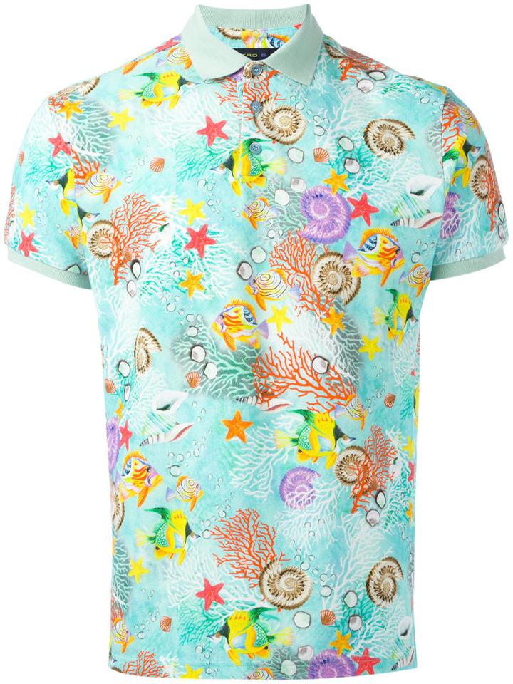 Etro Sea-life Print Polo Shirt, Men's, Size: Small, Cotton