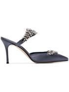 Manolo Blahnik Blue Lurum 90 Satin Jewel Detail Mules
