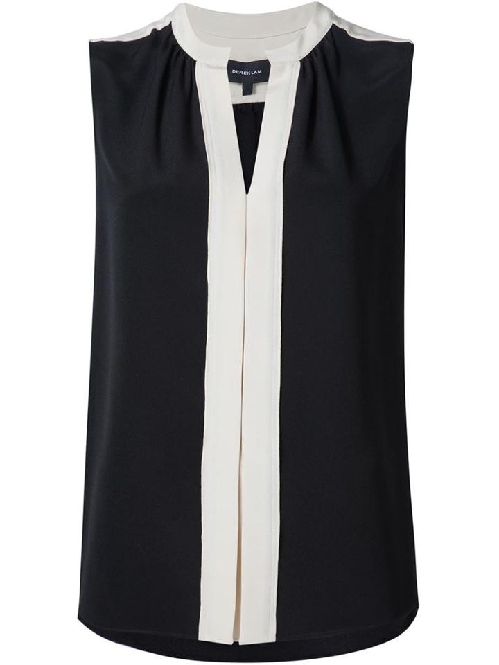 Derek Lam Pleated Placket Sleeveless Blouse, Women's, Size: 36, Black, Silk