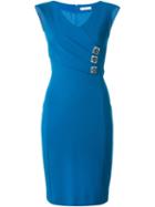 Versace Collection Fitted V-neck Dress, Women's, Size: 40, Blue, Viscose/polyamide/spandex/elastane/viscose