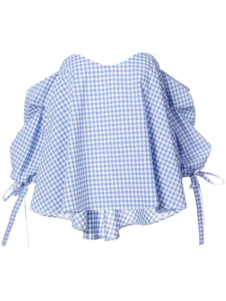 Checked Off Shoulder Blouse - Women - Cotton - Xs, Blue, Cotton, Caroline Constas