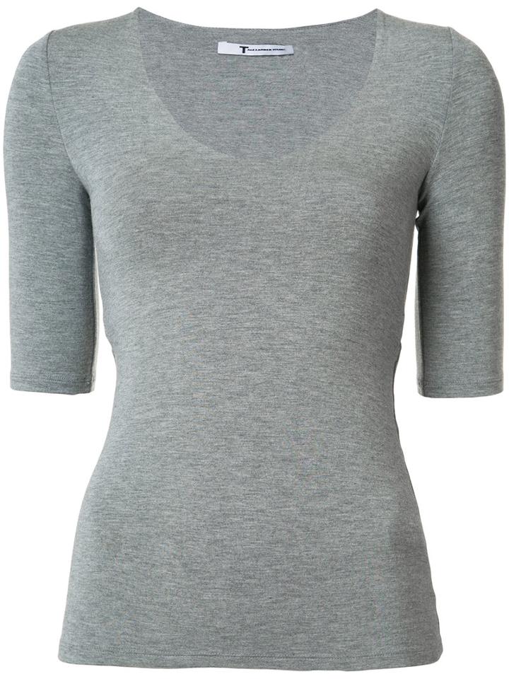 T By Alexander Wang Shortsleeved Slit Back Top, Women's, Size: Medium, Grey, Spandex/elastane/modal