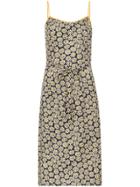 Hvn Susan Daisy Print Belted Silk Midi Dress - Black